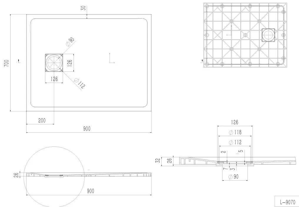 Erga Hyper, SMC sprchová vanička 90x70x2,6 cm + sifón, čierna matná, ERG-V06-SMC-7090S-BK
