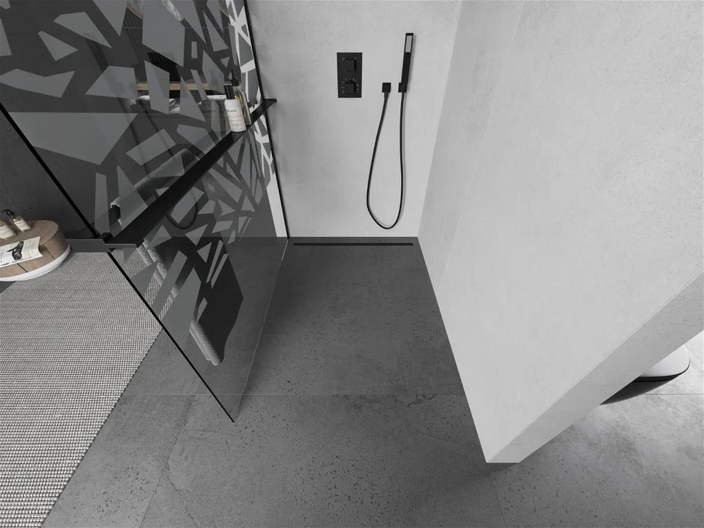 Mexen Kioto+, sprchová zástena s poličkou a držiakom na uteráky 120 x 200 cm, 8mm sklo číre sklo vzor biely, čierny profil, 800-120-121-70-85