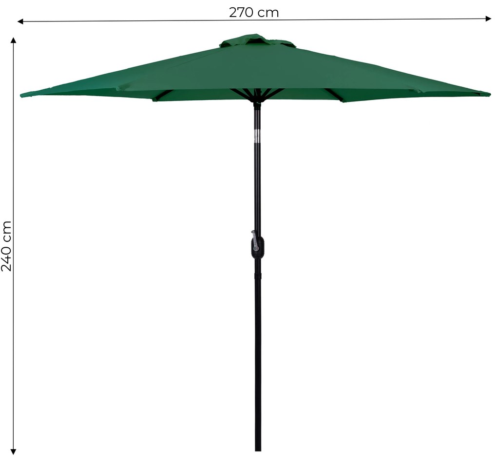 MultiGarden Veľký šikmý záhradný slnečník s kľukou, 270 cm, 6 rebier - zelený MultiGarden