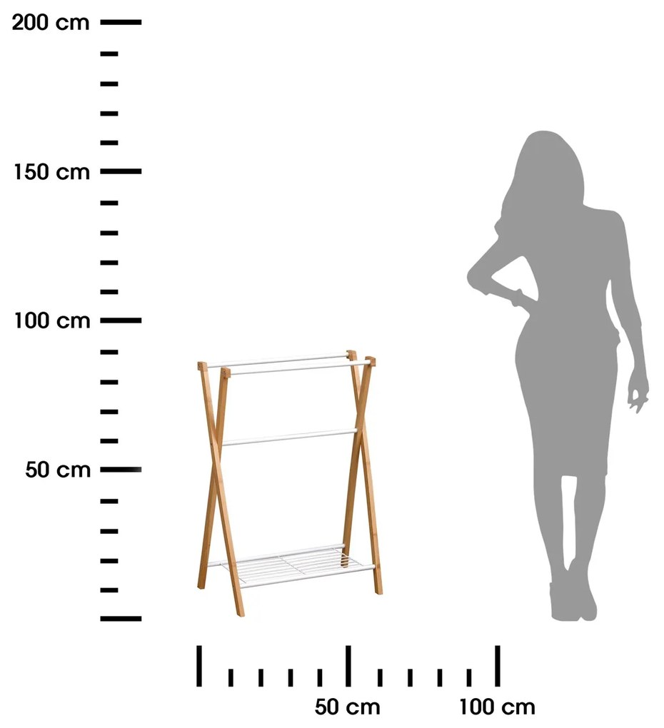 Stojan na uteráky White Bamboo, biela/s drevenými prvkami