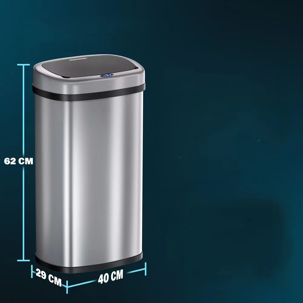 InternetovaZahrada Bezdotykový hranatý odpadkový kôš s USB 50 L - strieborný