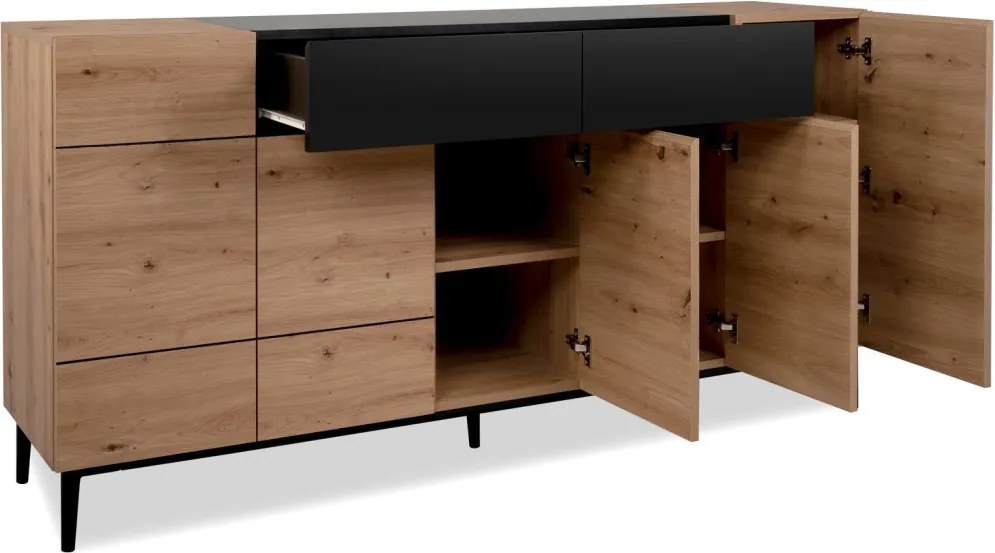 Široká komoda so zásuvkami Nola, dub artisan/čierna