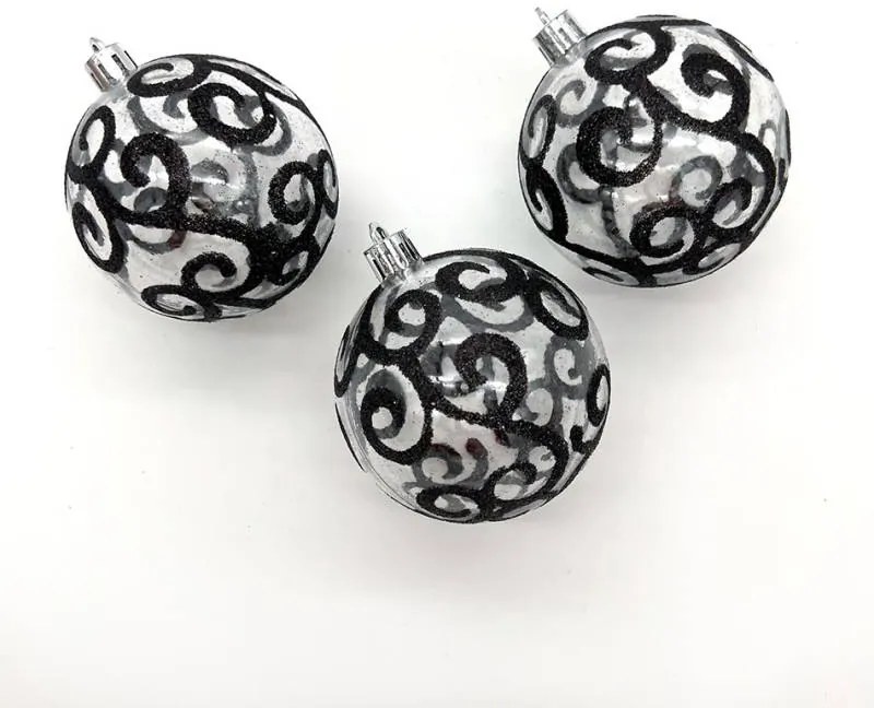 DECOLED Plastové ozdoby, prům. 7 cm, 18 ks, černá