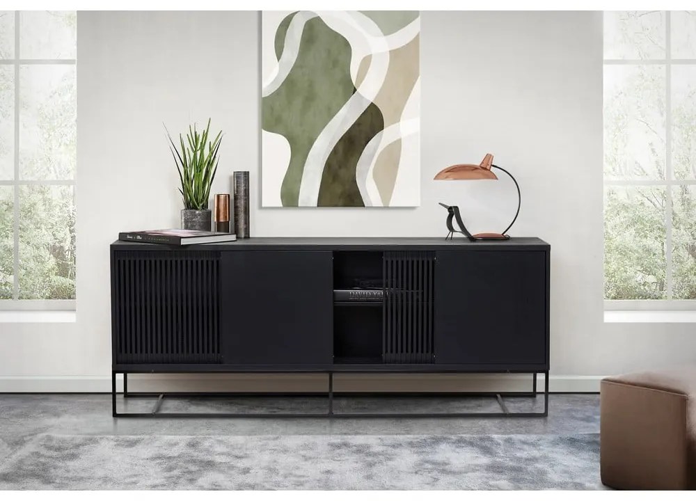 Čierna nízka komoda v dekore duba 188x75 cm Ende - Woodman