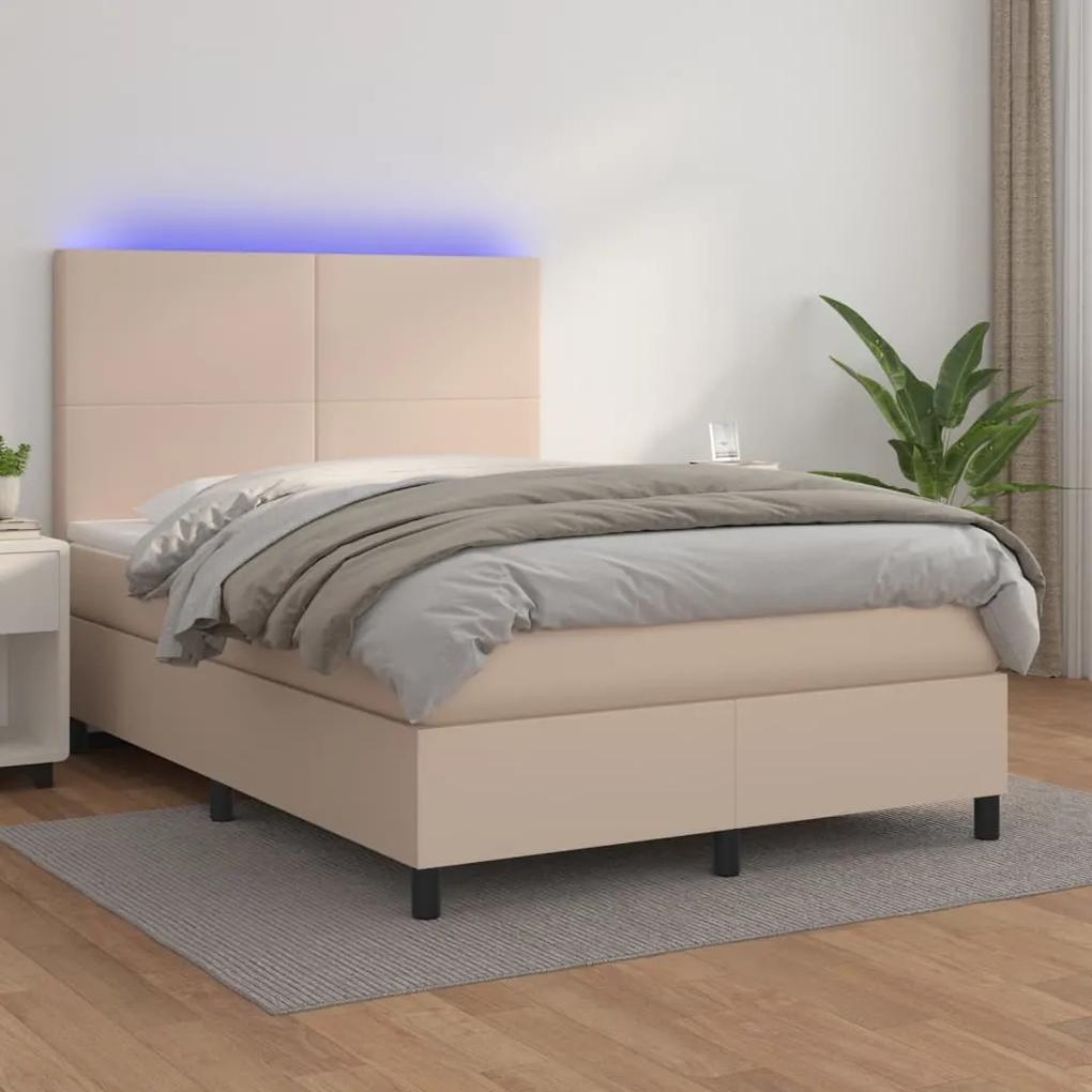 Boxspring posteľ matrac a LED kapučínová 140x190 cm umelá koža 3135824
