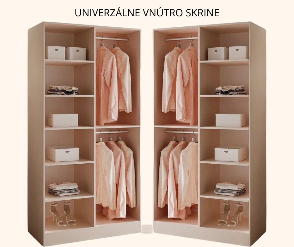 DVOJDVEROVÁ ŠATNÍKOVÁ SKRIŇA AMADEO 100 cm PIESKOVO BÉŽOVÁ + 2 x VRÚBKOVANÉ SKLO