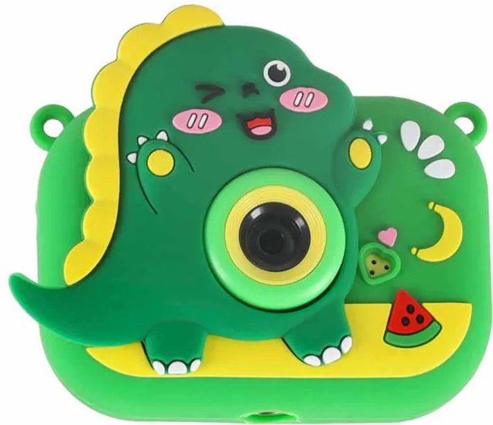 Detský digitálny fotoaparát KIK Dinosaurus so statívom, zelený