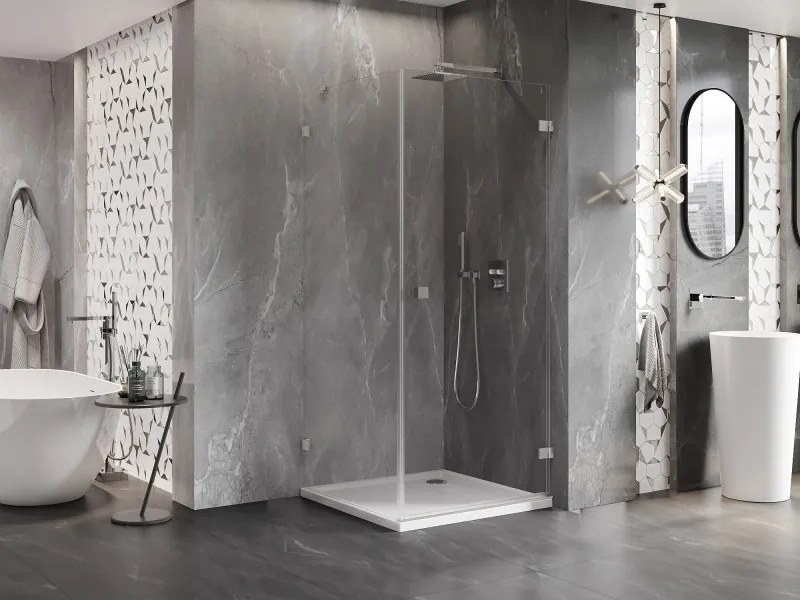Mexen Lunar-B pravostranný výklopný sprchový kút 80 x 80 cm, číre sklo, brúsená oceľ, 832-080-080-97-00-P