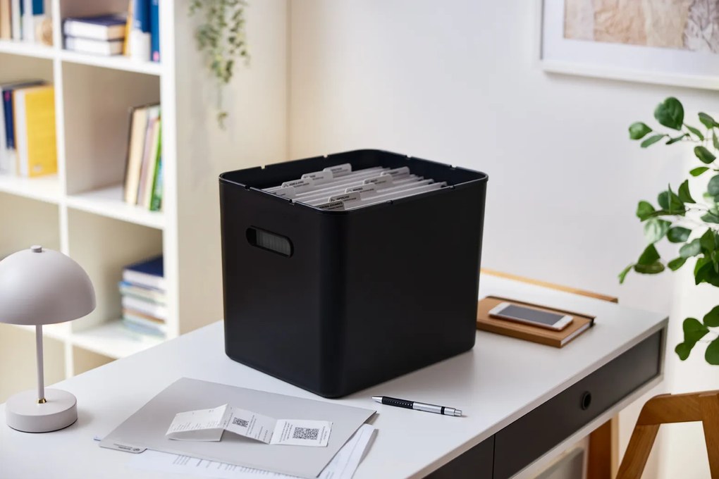 Rotho Úložný box na dokumenty na archiváciu + 10 závesných zakladačov, myPAPER BOX – čierny