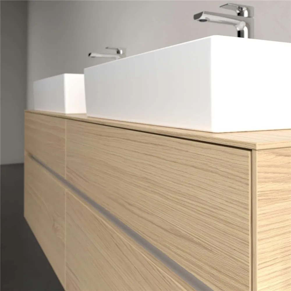 VILLEROY &amp; BOCH Collaro závesná skrinka pod dve umývadlá na dosku, 4 zásuvky, s LED osvetlením, 1600 x 500 x 548 mm, Nordic Oak, C137B0VJ