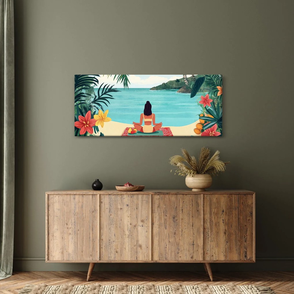 Obraz - Jogínka na pláži (120x50 cm)