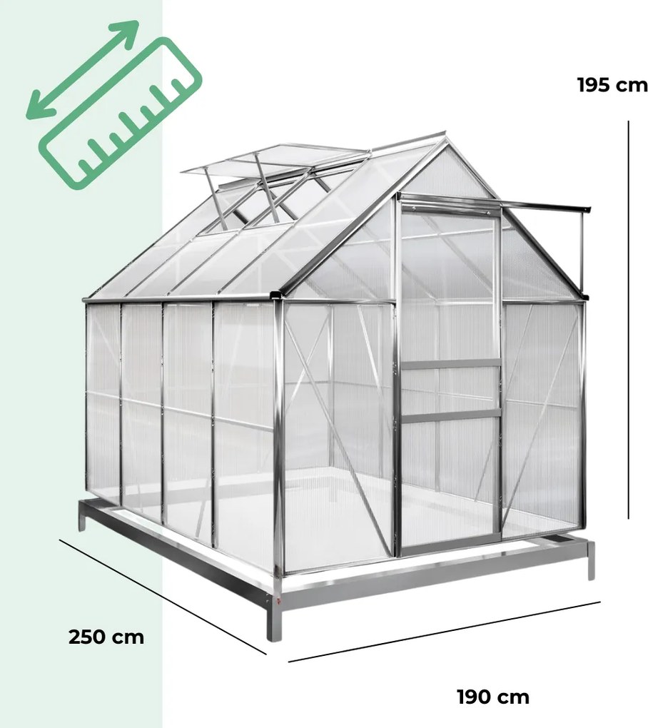 Záhradný skleník z polykarbonátu so základňou M4, 250x190x195cm, transparentná Gardebruk