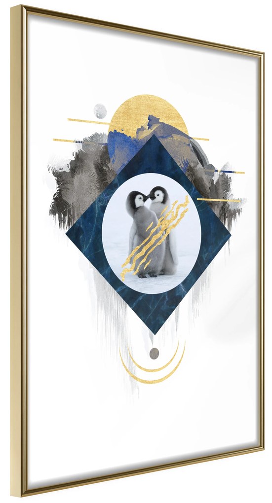 Artgeist Plagát - Penguin Couple [Poster] Veľkosť: 40x60, Verzia: Zlatý rám s passe-partout