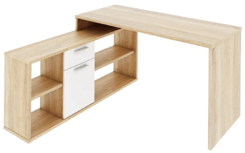PC stôl, dub sonoma/biela, NOE NEW