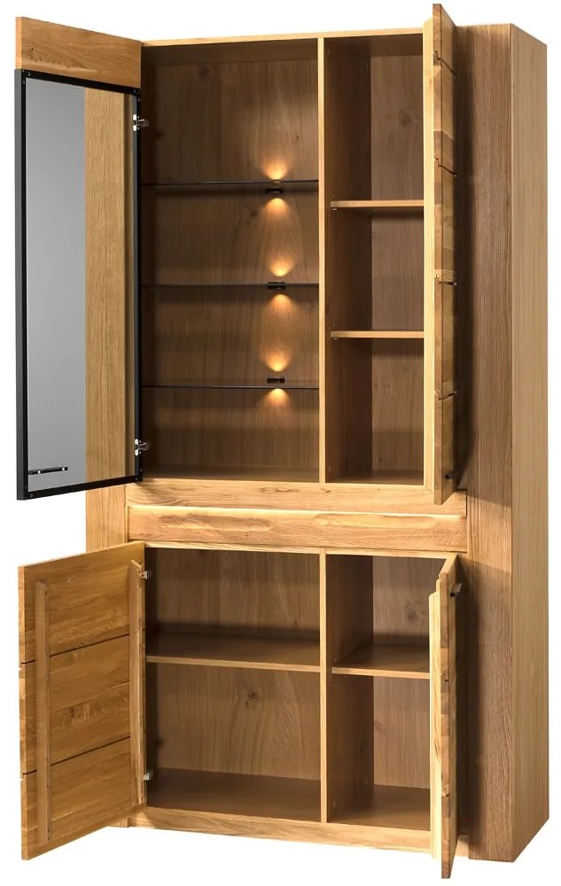 Vitrína Velvet II 12 110 cm z masivu s LED osvětlením dub přírodní