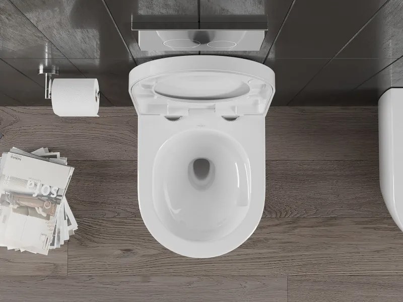Mexen Carmen, závesná WC misa 490x365x340 mm, Rimless Tornádo + WC sedadlo z duroplastu, biela lesklá, 30880200T