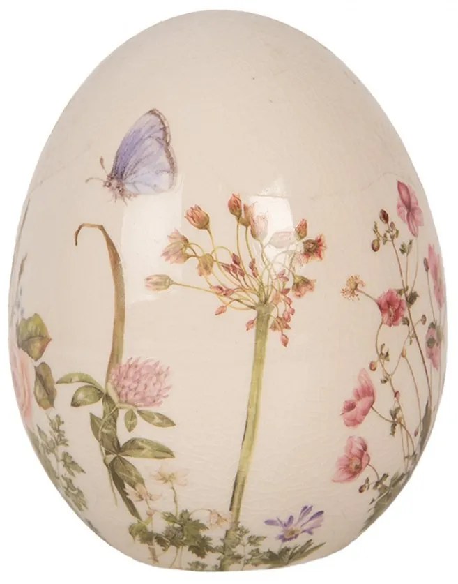 Keramické dekoračné vajíčko s lúčnymi kvetmi Flowers of Love M - Ø 10*12 cm
