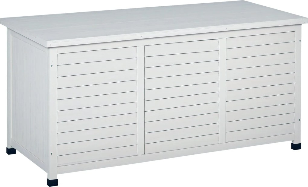 Outsunny Záhradná Drevená Truhlica 284L Vodotesná s Otváracím Viečkom a Okenicovým Dizajnom 127x56x60 cm Biely | Aosom