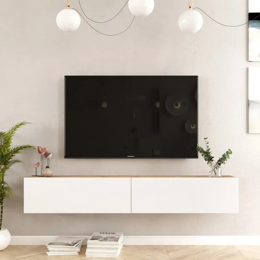 Závěsný TV stolek Houseland Flipo bílá/borovice Atlantic