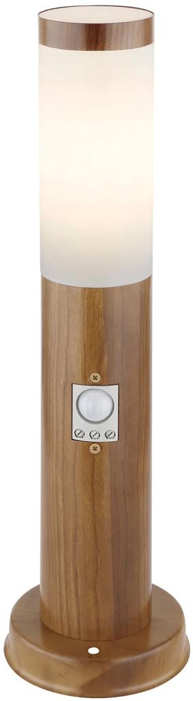 GLOBO Vonkajšia stojacia lampa so senzorom BOSTON, 1xE27, 30W, 45cm, imitácia dreva