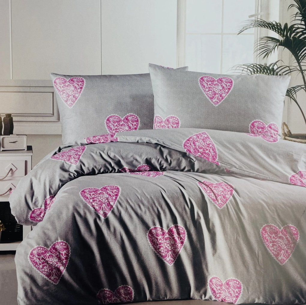 Obliečky bavlnené Love ružové TiaHome - 1x Vankúš 90x70cm, 1x Paplón 140x220cm