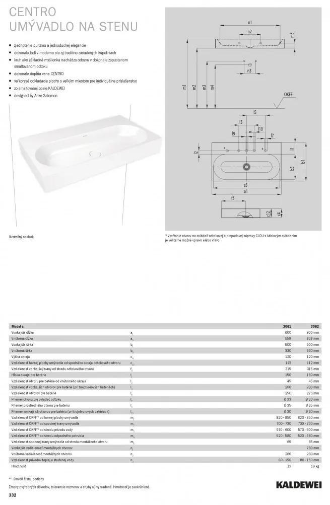 Kaldewei Centro - Umývadlo na stenu 900x500 mm, bez otvoru na batériu, Perl-effekt, alpská biela 903506003001