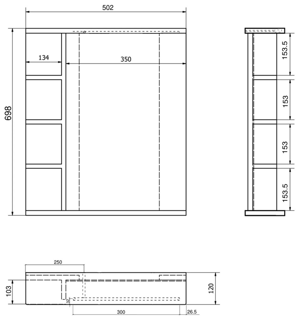 Aqualine Aqualine, KORIN STRIP zrkadlo s LED osvetlením a poličkami 52x70x12cm, KO355S