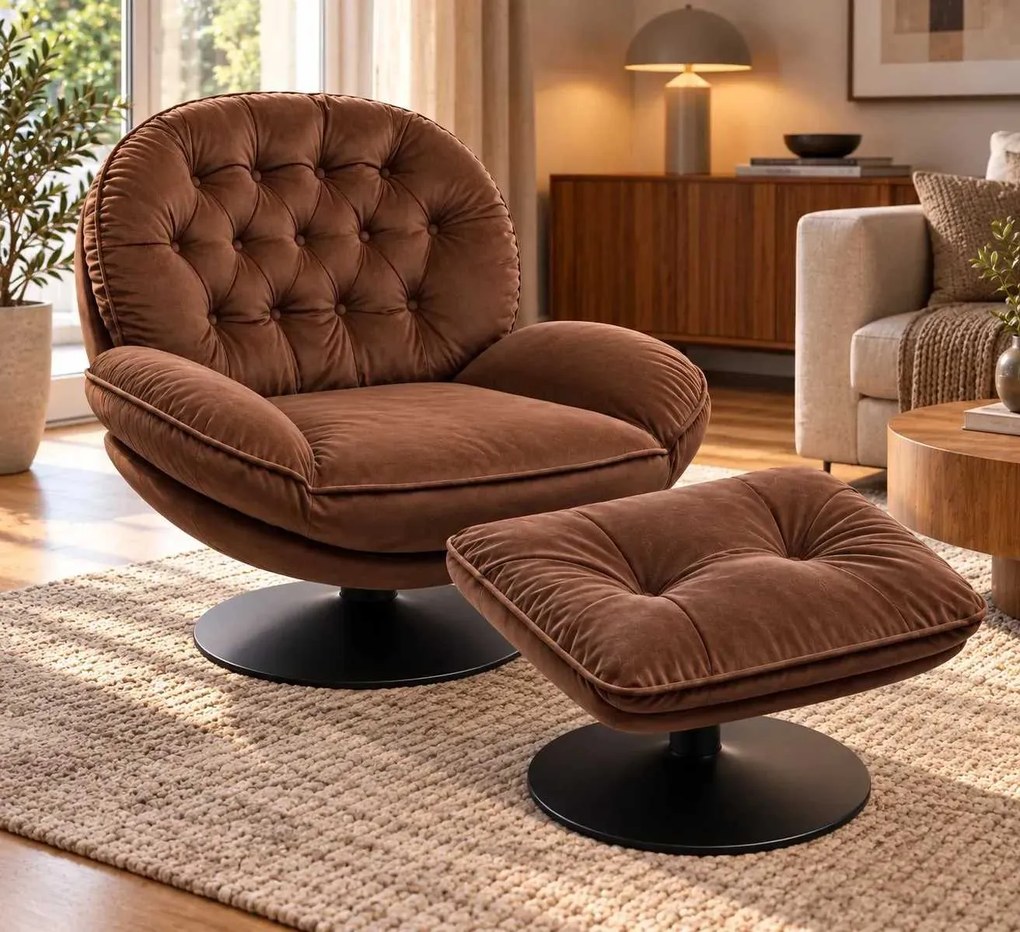 LuxuryForm DESIGN Otočné relaxačné kreslo LUNA s podnožkou – hnedé