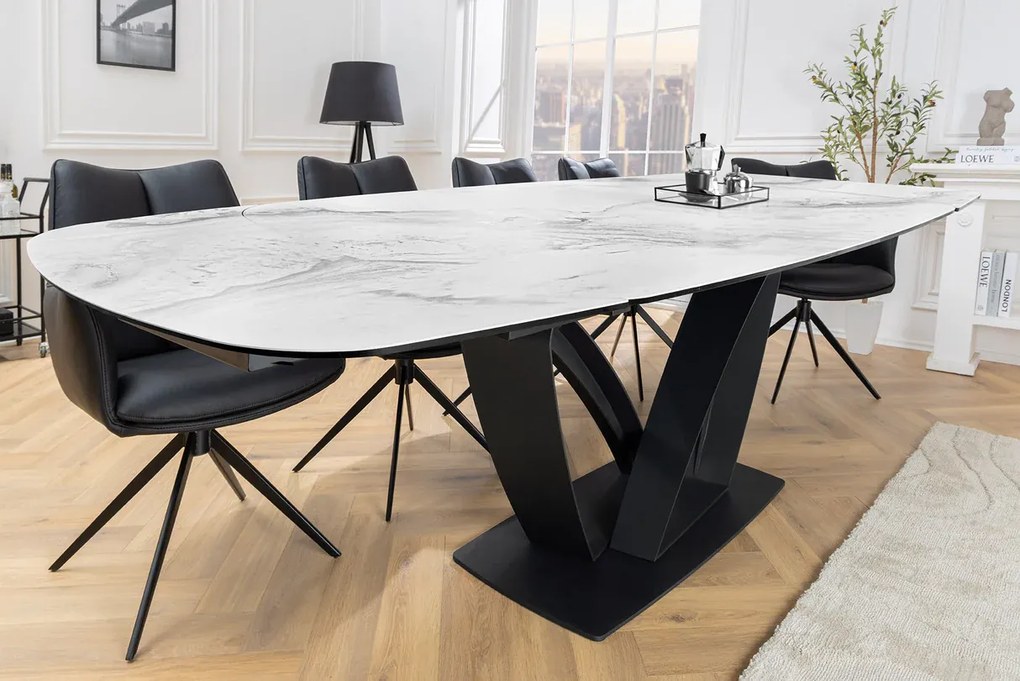 Luxusný rozkladací jedálenský stôl ILINOIS 180-220-260 cm – v bielom mramorovom prevedení