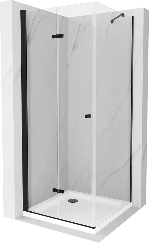 Mexen Lima, sprchový kút 90 (dvere) x 90 (stena) cm, 6mm číre sklo, čierny profil + SLIM sprchová vanička 5cm s čiernym sifónom, 856-090-090-70-00-4010B