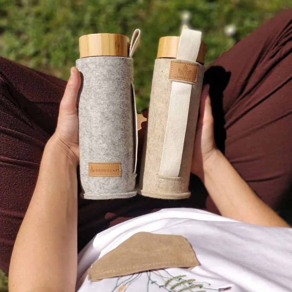 Šedý filcový obal na sklenenú fľašu - Ø 7*21cm / 450ml a 650ml