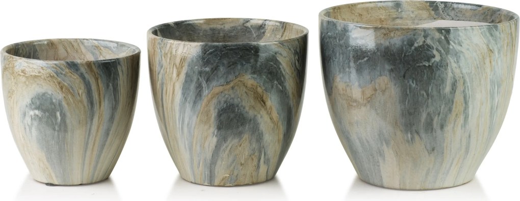 Sada 3 ks keramických květináčů NEVA MARBLE III hnědá/šedá