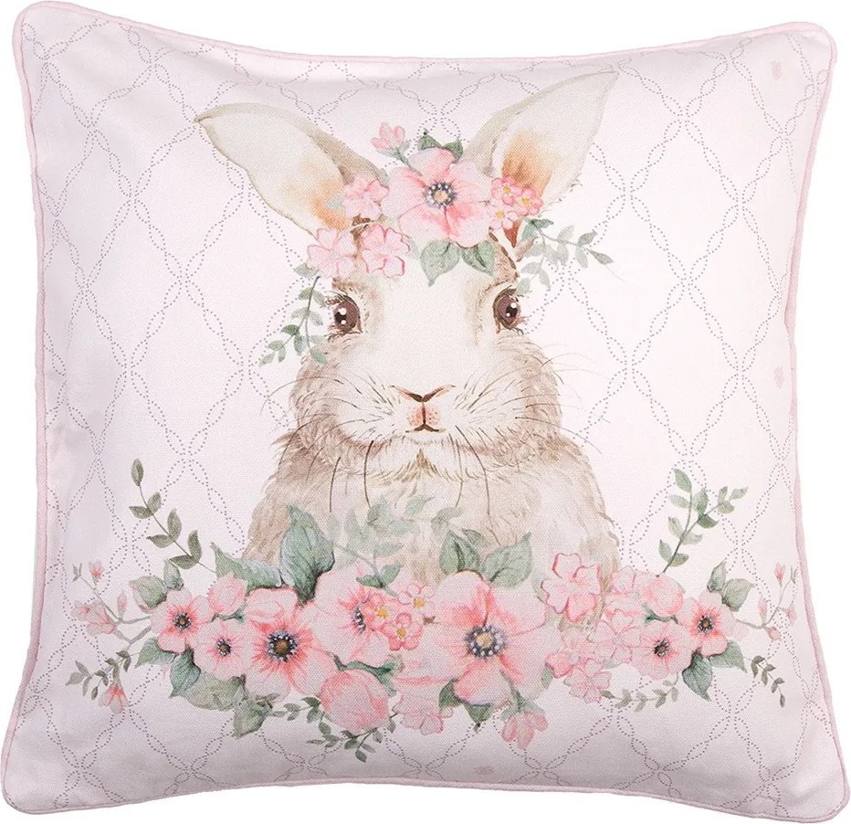 Ružová bavlnená obliečka na vankúš s králikom Floral Easter Bunny - 40*40 cm