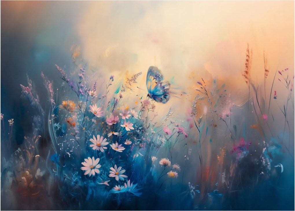 Sklenený obraz - Lúka s motýľom (70x50 cm)
