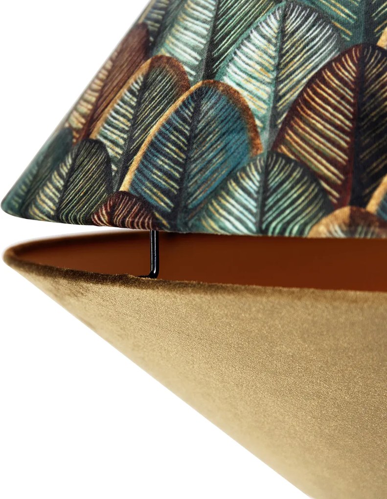 Mosadzná oblúková lampa s bielym dvojitým zamatovým tienidlom s listovým dizajnom a béžovou farbou - XXL