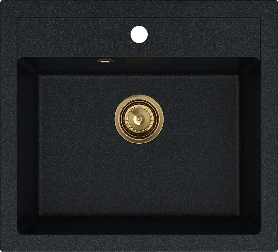 Sink Quality Ferrum, kuchynský granitový drez 565x510x205 mm + zlatý sifón, čierna škvrnitá-Brocade, SKQ-FER.B.1K60.XG