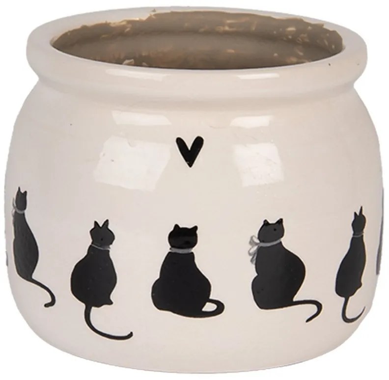Béžový obal na kvetináč s mačkami a srdiečkom Dog&Cat - Ø 12*10 cm