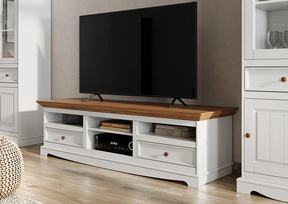 PROXIMA.store - Rustikálny veľký TV stolík - BELLUNO ELEGANT FARBA: biela - dub