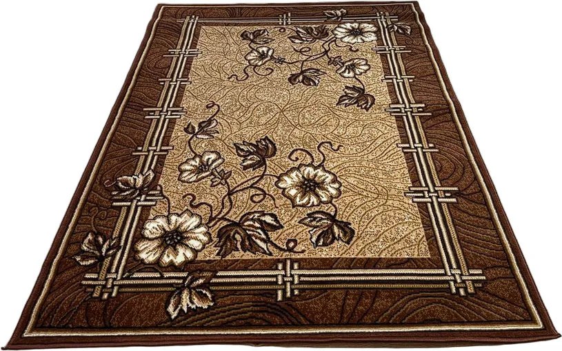 Klasický hnedý koberec Shiraz BCF s kvetinovým vzorom Rozmer: 80x350 cm