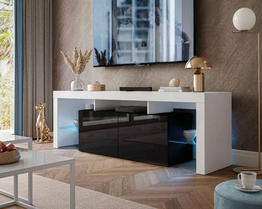 TV STOLÍK ELEGANTE LED ČIERNY VYSOKÝ LESK + BIELY