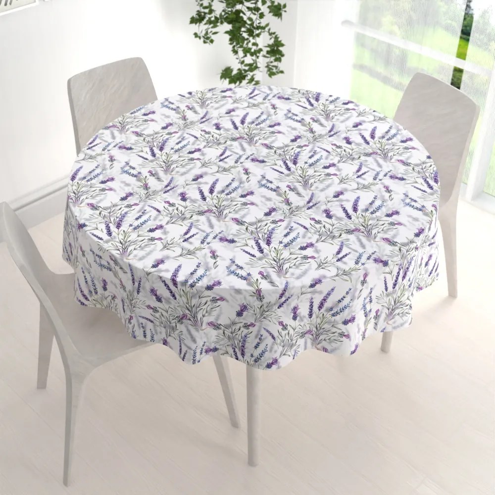 Biante Teflónový okrúhly obrus TF-072 Levandule na bielom Ø 80 cm