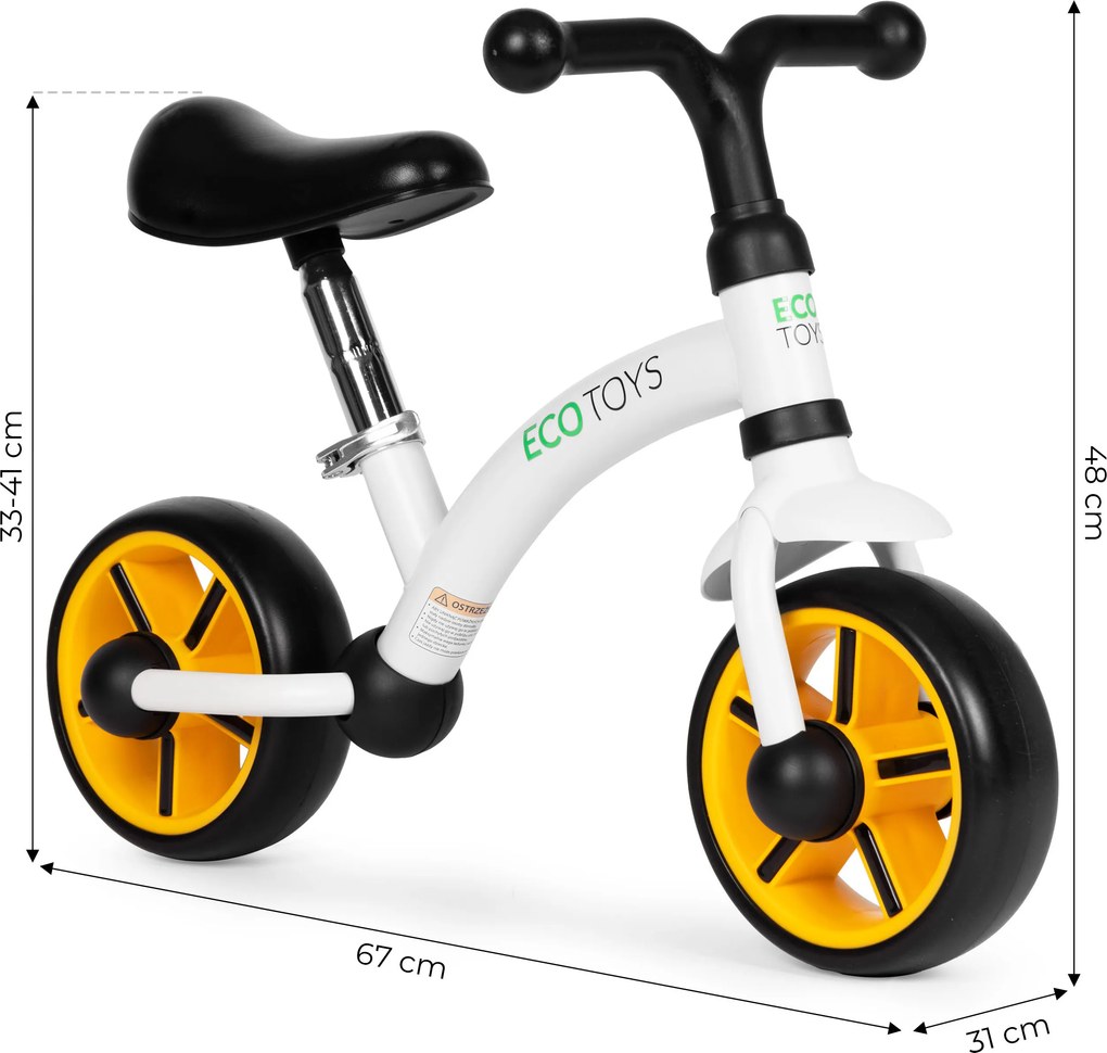 ECOTOYS detské odrážadlo s EVA kolesami, nastav. sedadlo 33–41 cm, biele, blokáda riadenia