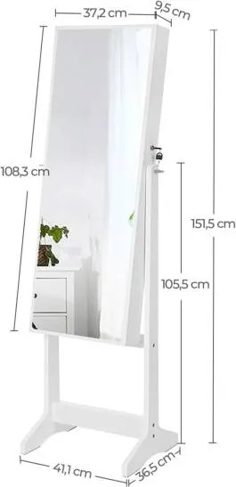 Skrinka na šperky, stojaca zrkadlová skrinka, biela