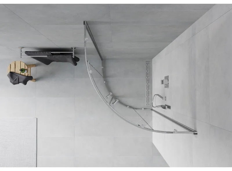 Mexen Rio, štvrťkruhový sprchovací kút s posuvnými dverami 90(dvere) x 90(dvere) x 190 cm, 6mm číre sklo, chrómový profil, 863-090-090-01-00