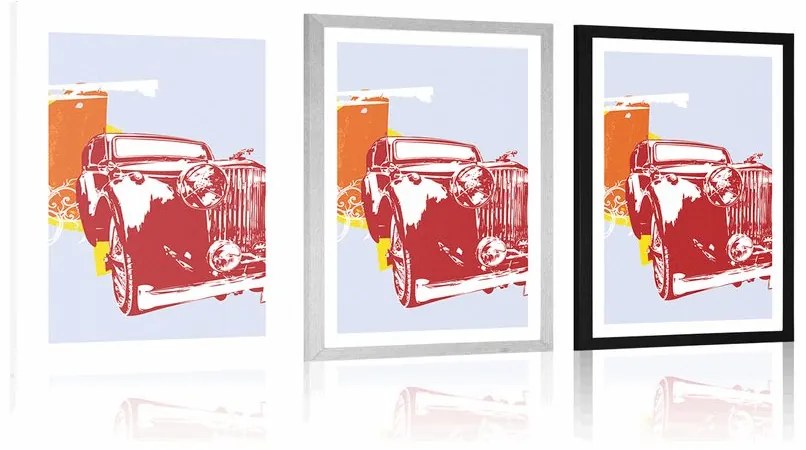 Plagát s paspartou retro auto s abstrakciou - 20x30 silver