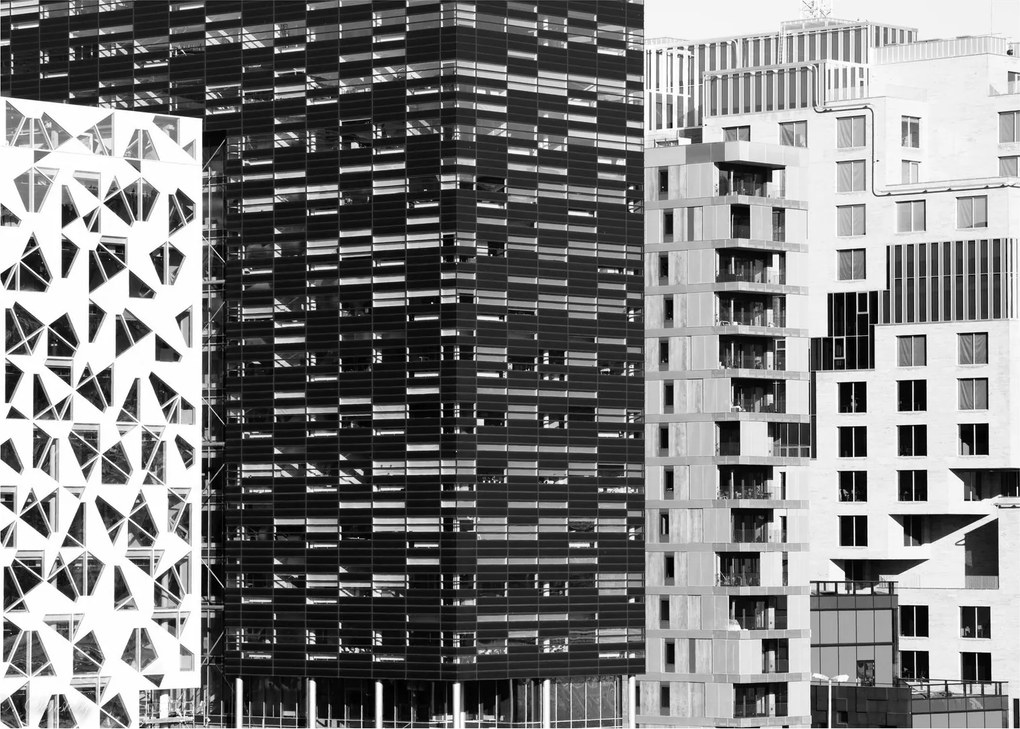 Sklenený obraz čiernobiele architektúry (70x50 cm)