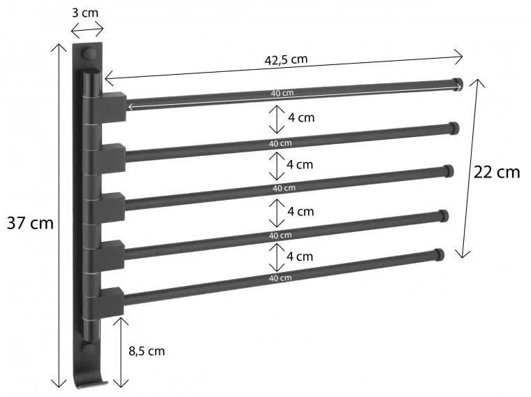 Erga Kamer, 5-ramenný vešiak na uteráky 45x37 cm, čierna matná, ERG-YKA-CH.KAMER-BLK