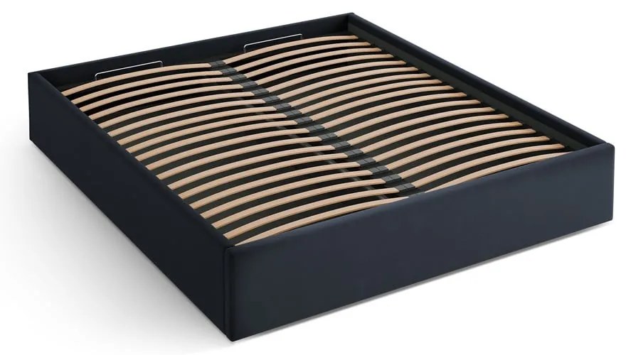 Tmavomodrá čalúnená dvojlôžková posteľ s úložným priestorom/bez čela s roštom 200x200 cm Susan – Micadoni