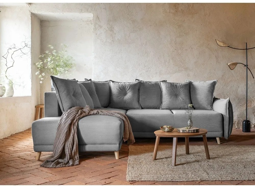 Sivá menčestrová rozkladacia rohová pohovka (ľavý roh) Lazy Lukka – Miuform