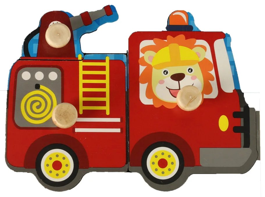 KIK Drevené puzzle Hasičský zbor – hasičské auto pre deti, veľké dieliky, bezpečné